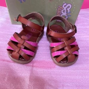 Brown and pink baby sandals
